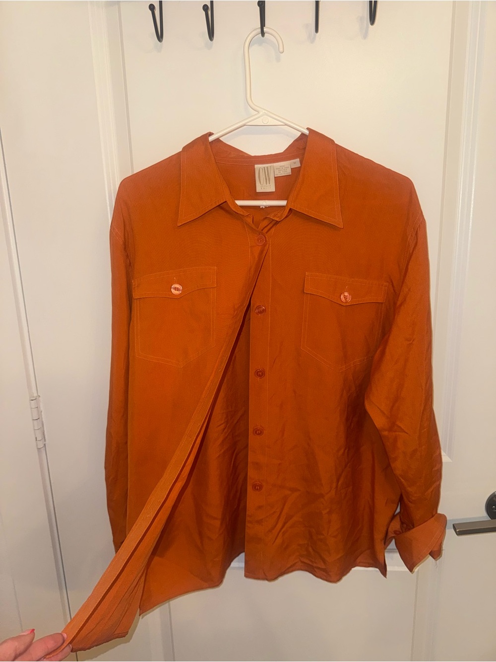 100% Silk Button-Up Shirt in Rust Orange